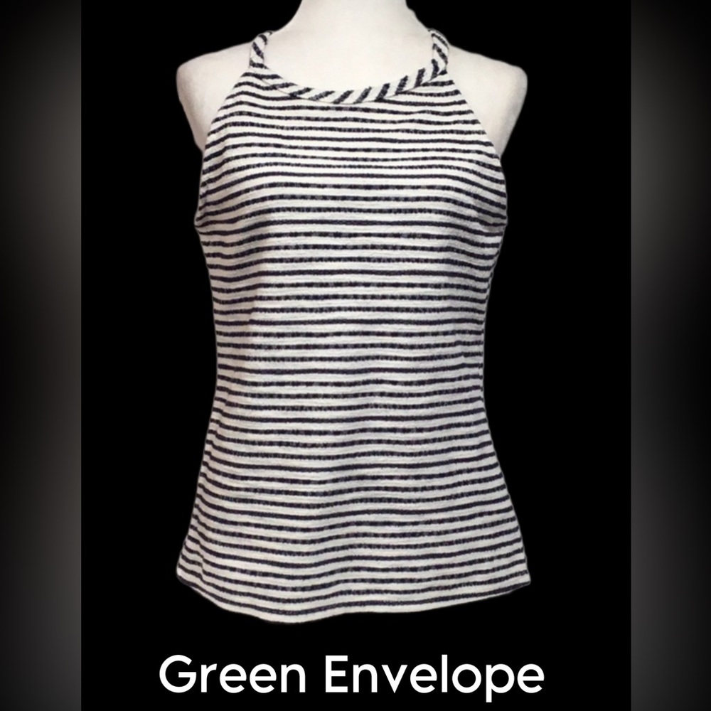 NWT Green Envelope Striped Cut-In Top, Black/Ivory, Size‎ Small